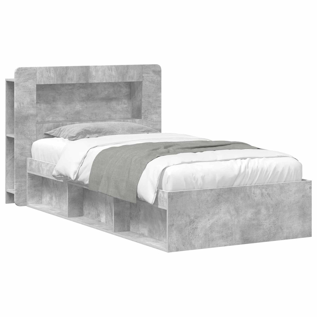 Okvir kreveta s pohranom s uzglavljem Betonska siva 90 x 200 cm