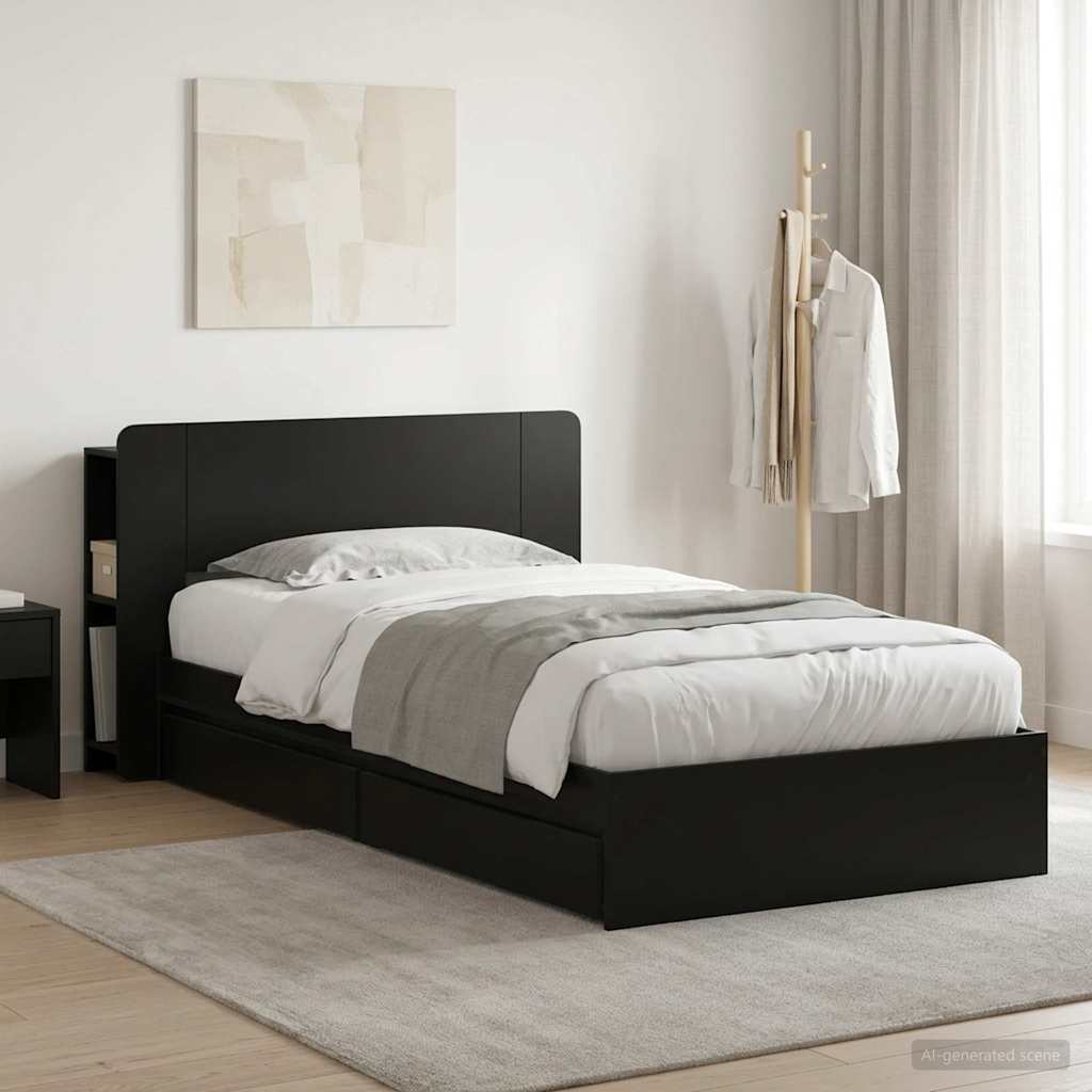 Okvir kreveta s pohranom Crna 75 x 190 cm Konstruirano drvo
