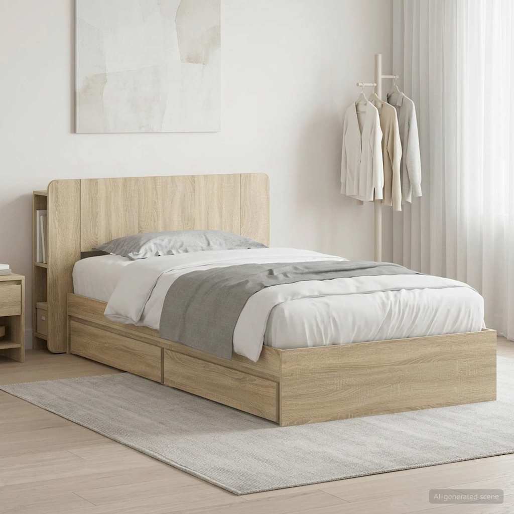 Okvir kreveta s pohranom s ladicama Hrast sonoma 75 x 190 cm