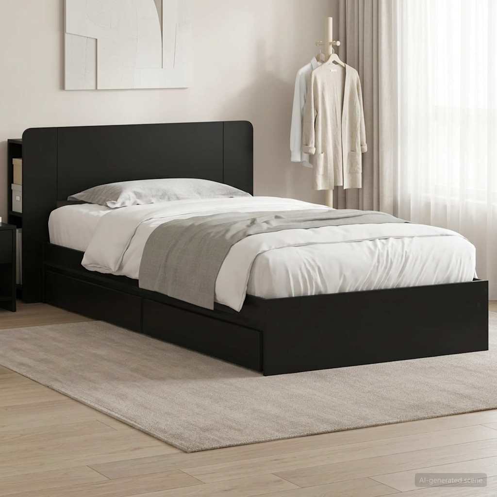 Okvir kreveta s pohranom Crna 90 x 190 cm Konstruirano drvo