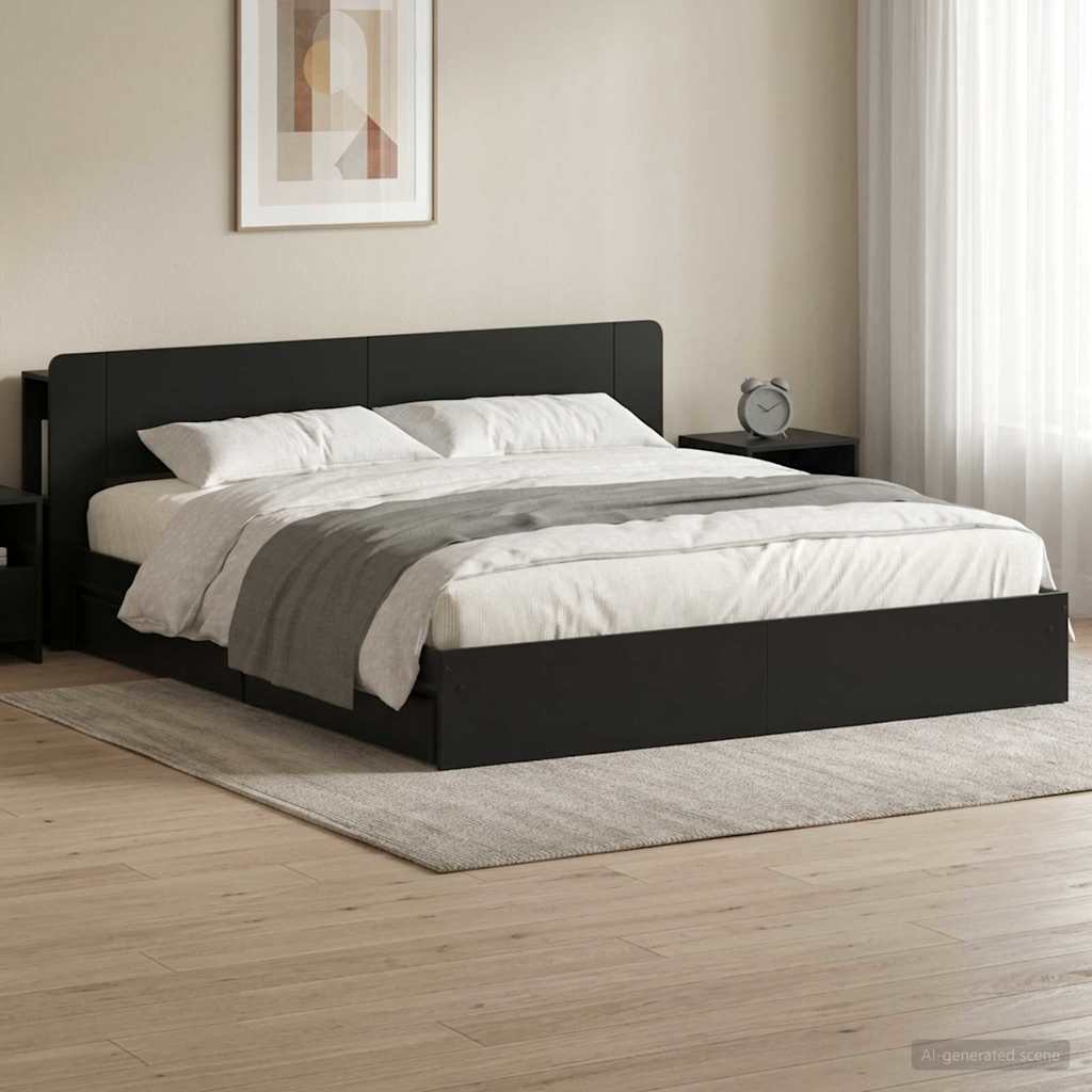 Okvir kreveta s pohranom Crna 200 x 200 cm Konstruirano drvo