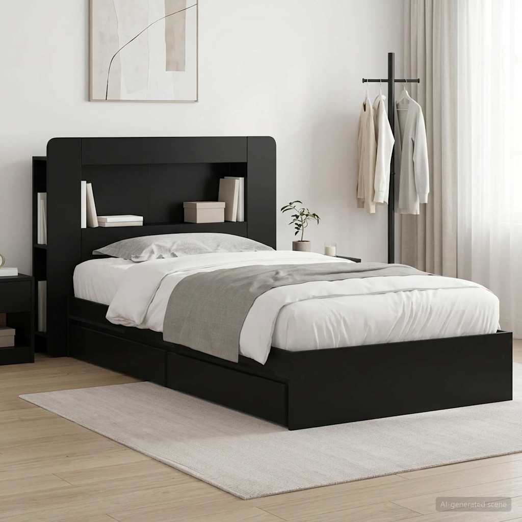 Okvir kreveta s pohranom Crna 90 x 190 cm Konstruirano drvo