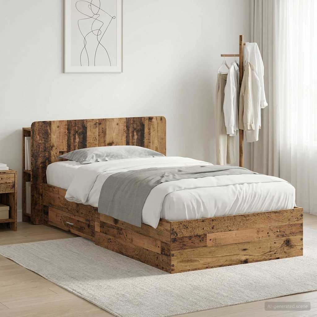 Okvir kreveta s pohranom s uzglavljem Staro drvo 90 x 190 cm