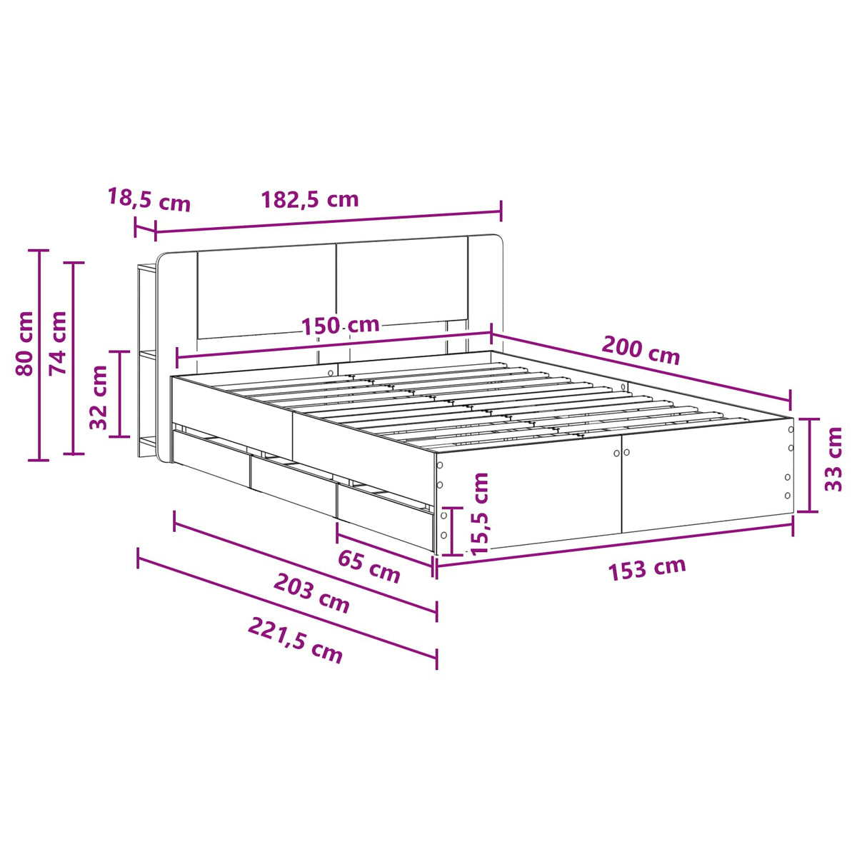 Okvir kreveta s pohranom s ladicama Betonska siva 150 x 200 cm