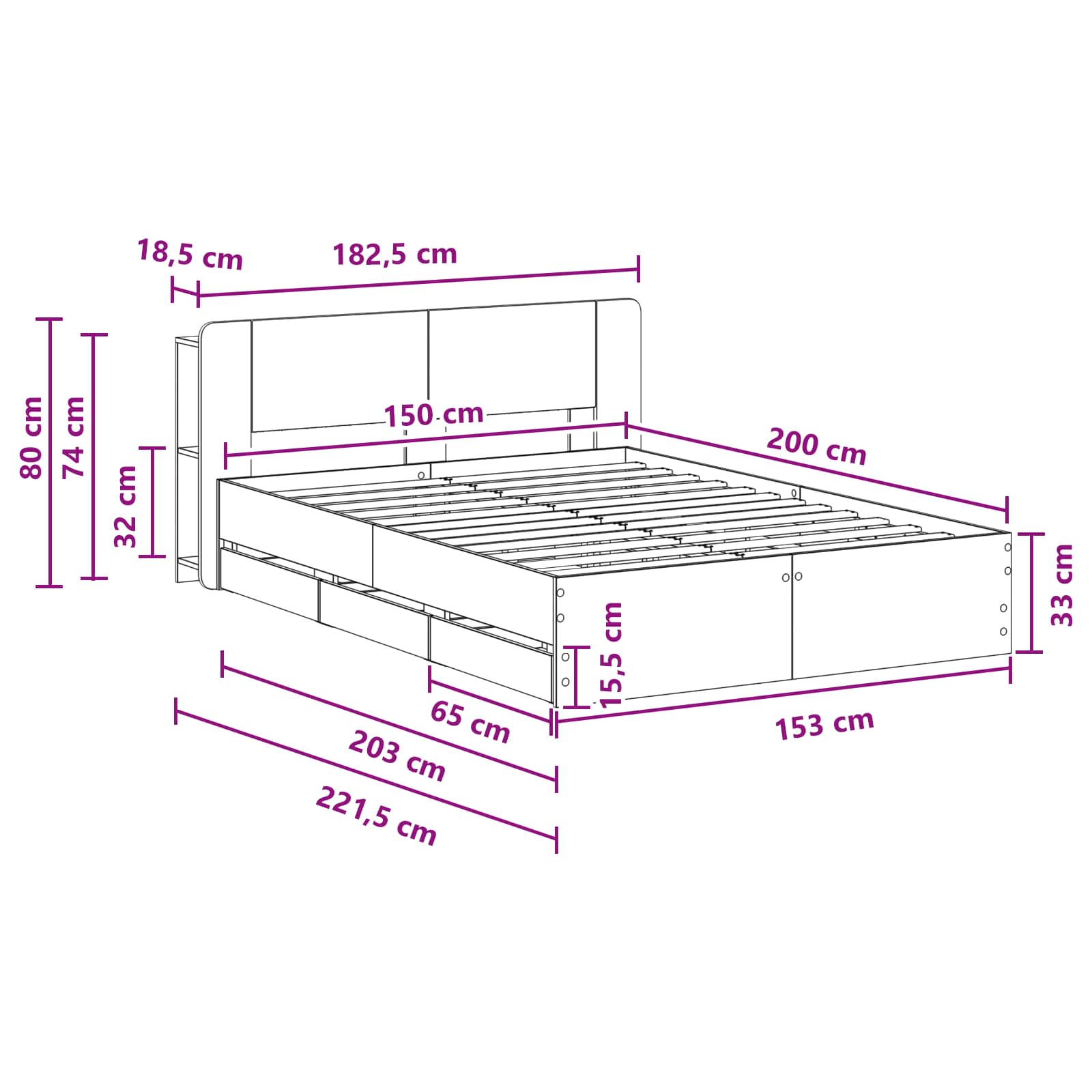 Okvir kreveta s pohranom Bijela 150 x 200 cm Konstruirano drvo