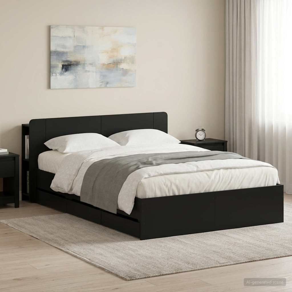 Okvir kreveta s pohranom Crna 160 x 200 cm Konstruirano drvo