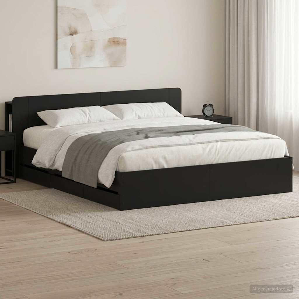 Okvir kreveta s pohranom Crna 200 x 200 cm Konstruirano drvo