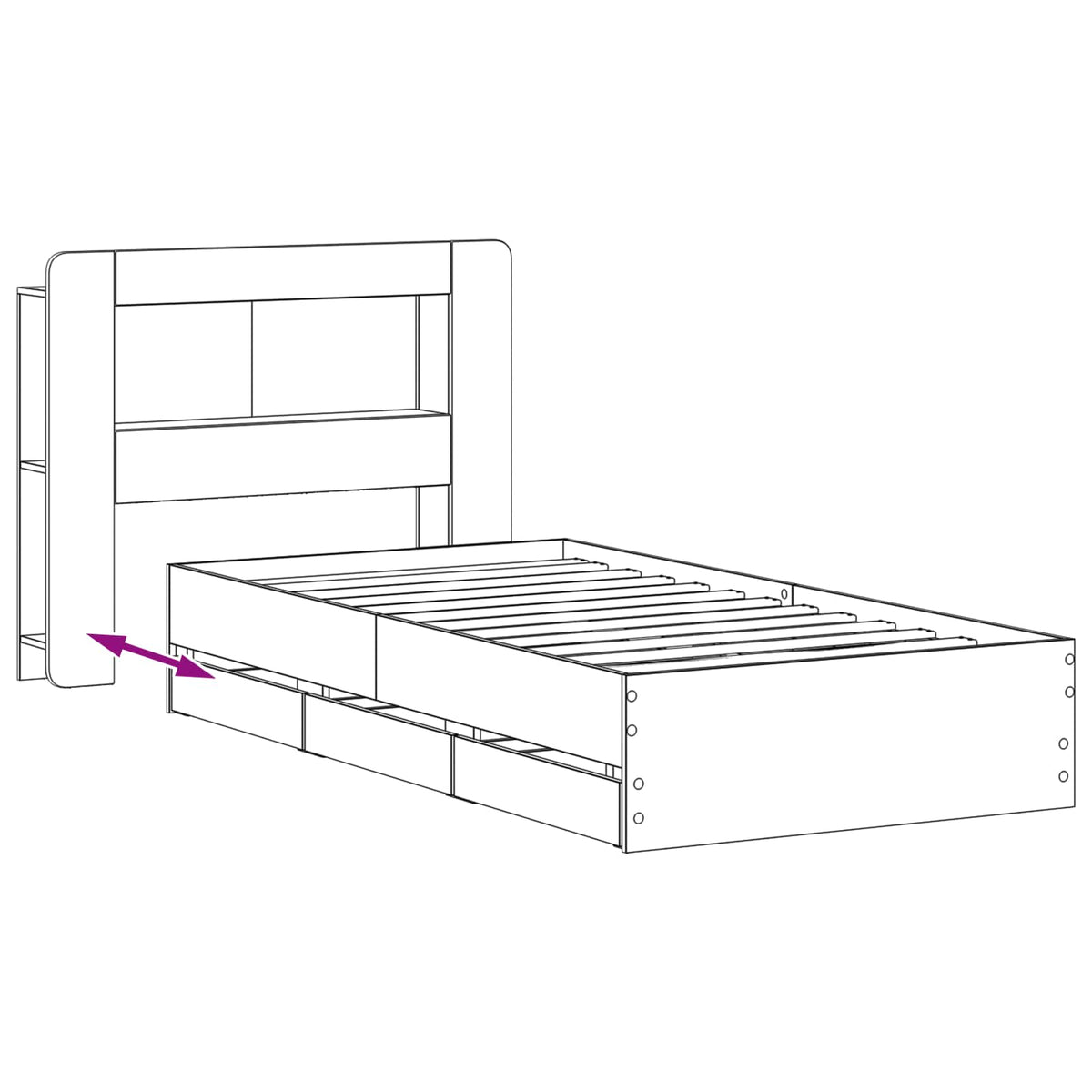 Okvir kreveta s pohranom s ladicama Betonska siva 75 x 190 cm
