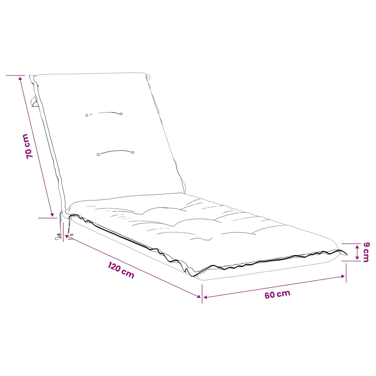 Jastučić za ležaljku GEMERT 100% poliester Crna 190 x 60 x 9 cm