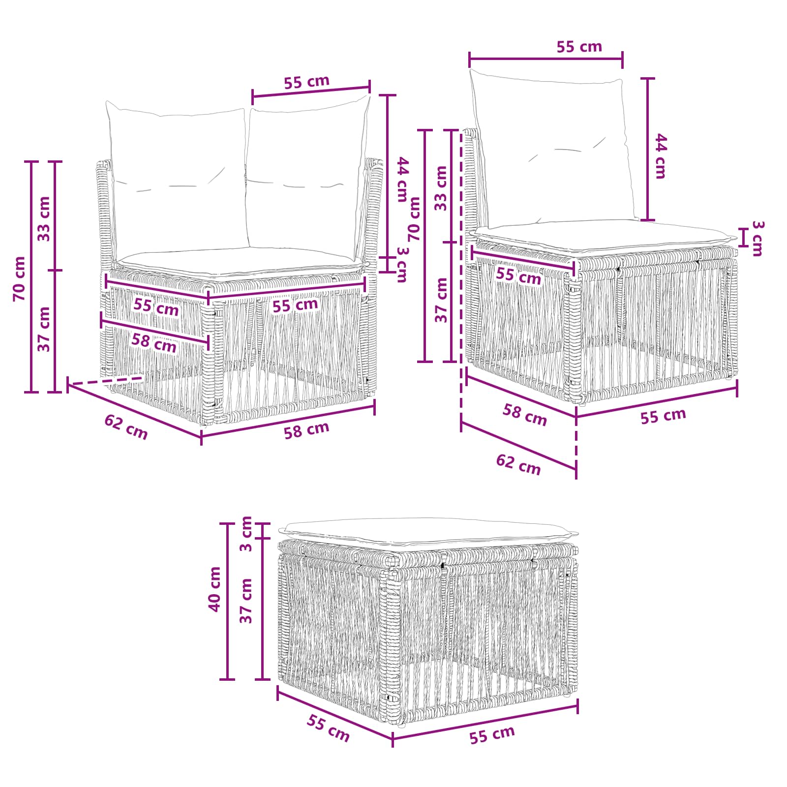 Sjedeća garnitura za vrt 4 pcs Siva poliratan