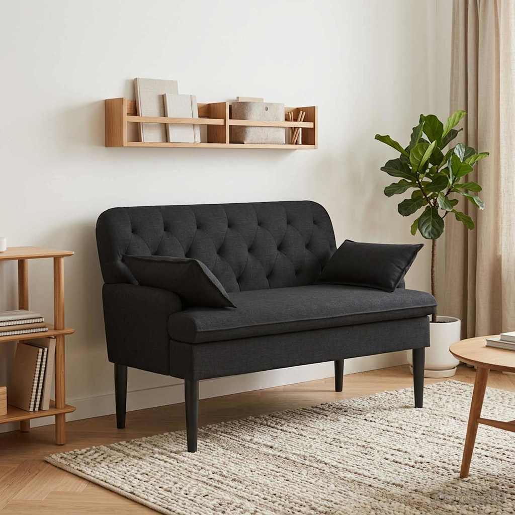 Ljubavni kauč s gumbima Crna 111 x 68 x 80 cm Tkanina