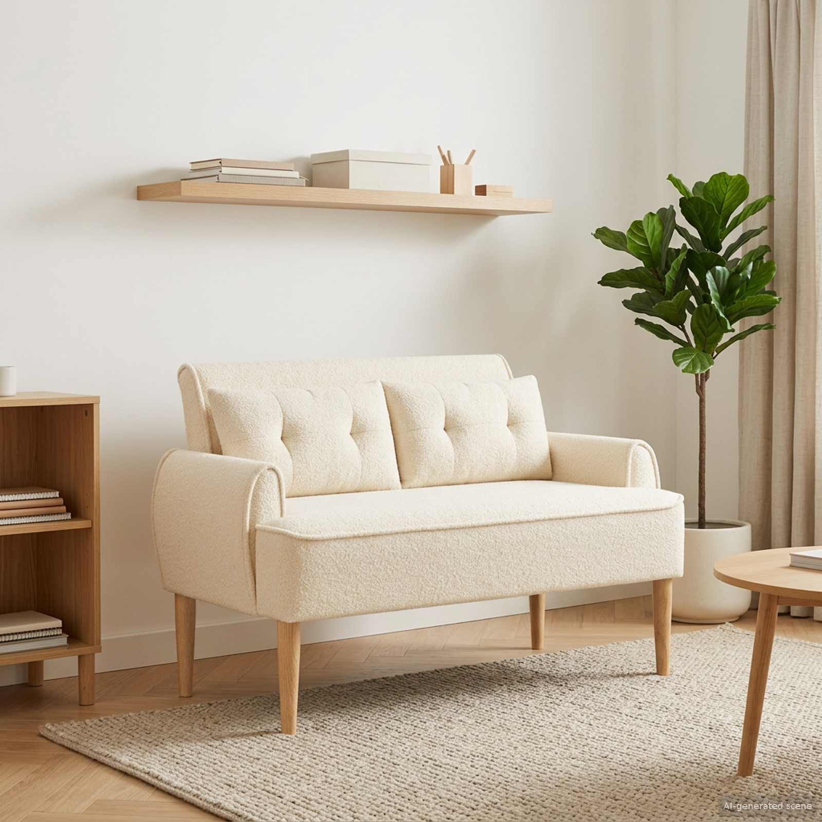 Ljubavni kauč s gumbima Krem 117 x 67 x 77 cm Bouclé