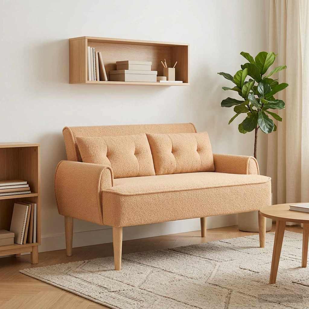 Ljubavni kauč s gumbima Bež 117 x 67 x 77 cm Bouclé