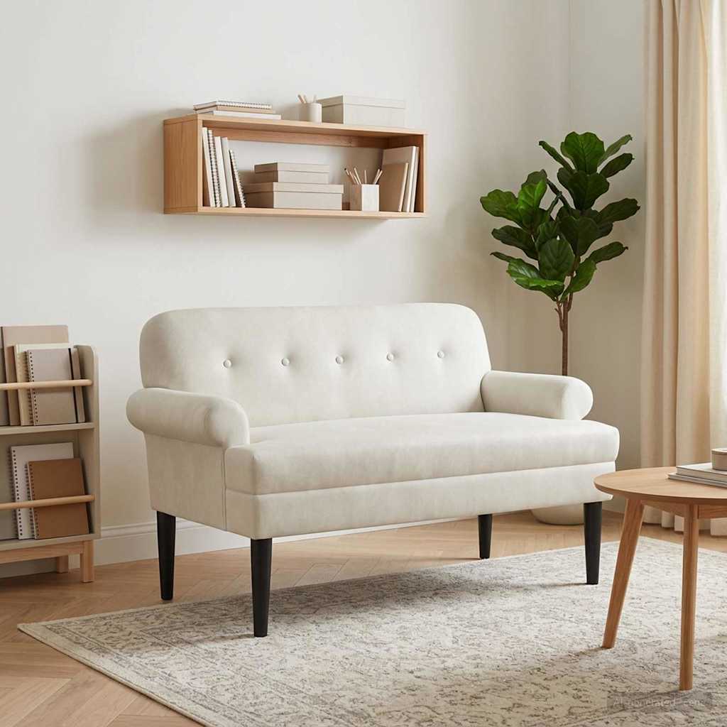 Ljubavni kauč s gumbima Krem 120 x 66 x 78 cm Baršun