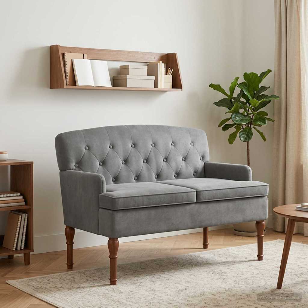 Ljubavni kauč s gumbima Tamnosiva 111 x 65 x 79 cm Baršun