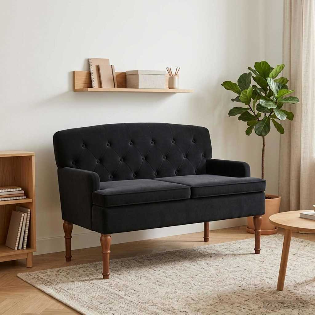 Ljubavni kauč s gumbima Crna 111 x 65 x 79 cm Baršun