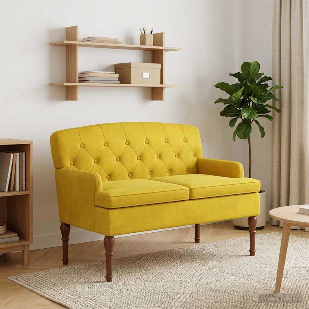 Ljubavni kauč s gumbima Svijetlo žuta 111 x 65 x 79 cm Baršun