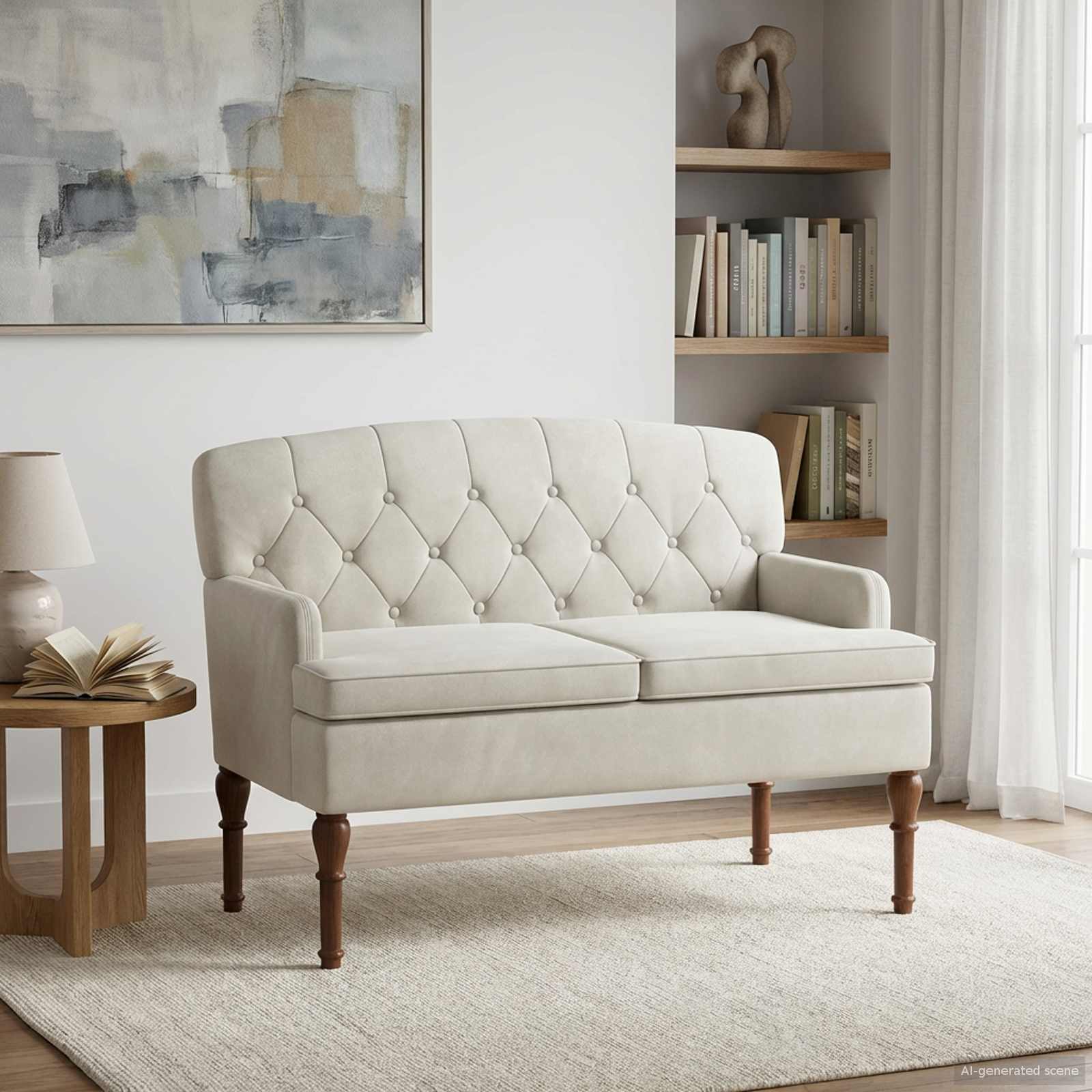 Ljubavni kauč s gumbima Krem 111 x 65 x 79 cm Baršun