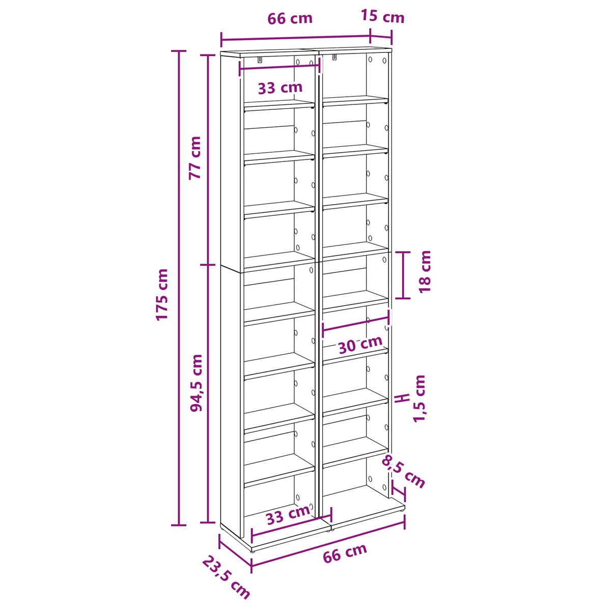 CD ormar 2 kom. Betonska siva 33 x 23,5 x 175 cm