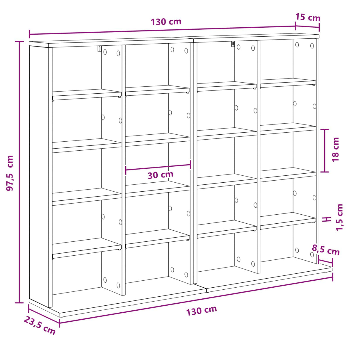 CD ormar 2 kom. Betonska siva 65 x 23,5 x 97,5 cm