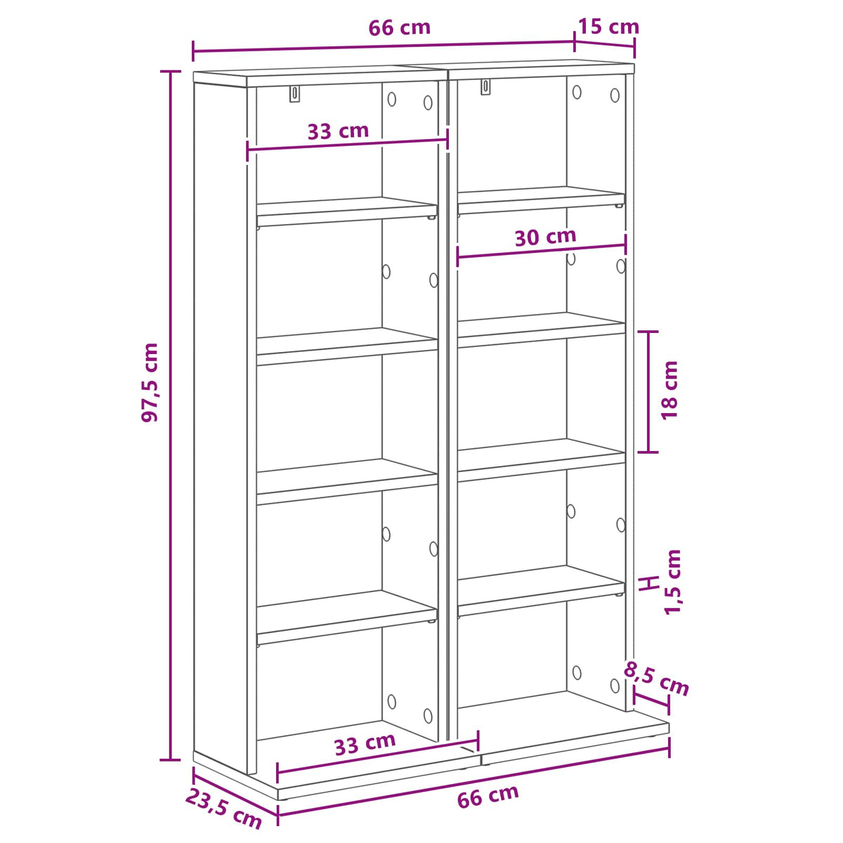 CD ormar 2 kom. Dimljeni hrast 33 x 23,5 x 97,5 cm