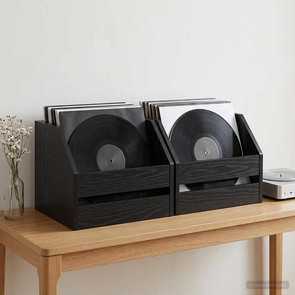 Kutija za vinilne albume 2 kom. Crni hrast 38 x 30 x 29 cm