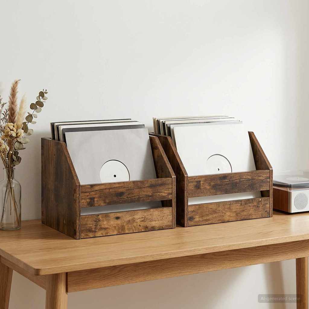 Kutija za vinilne albume 2 kom. Dimljeni hrast 38 x 30 x 29 cm