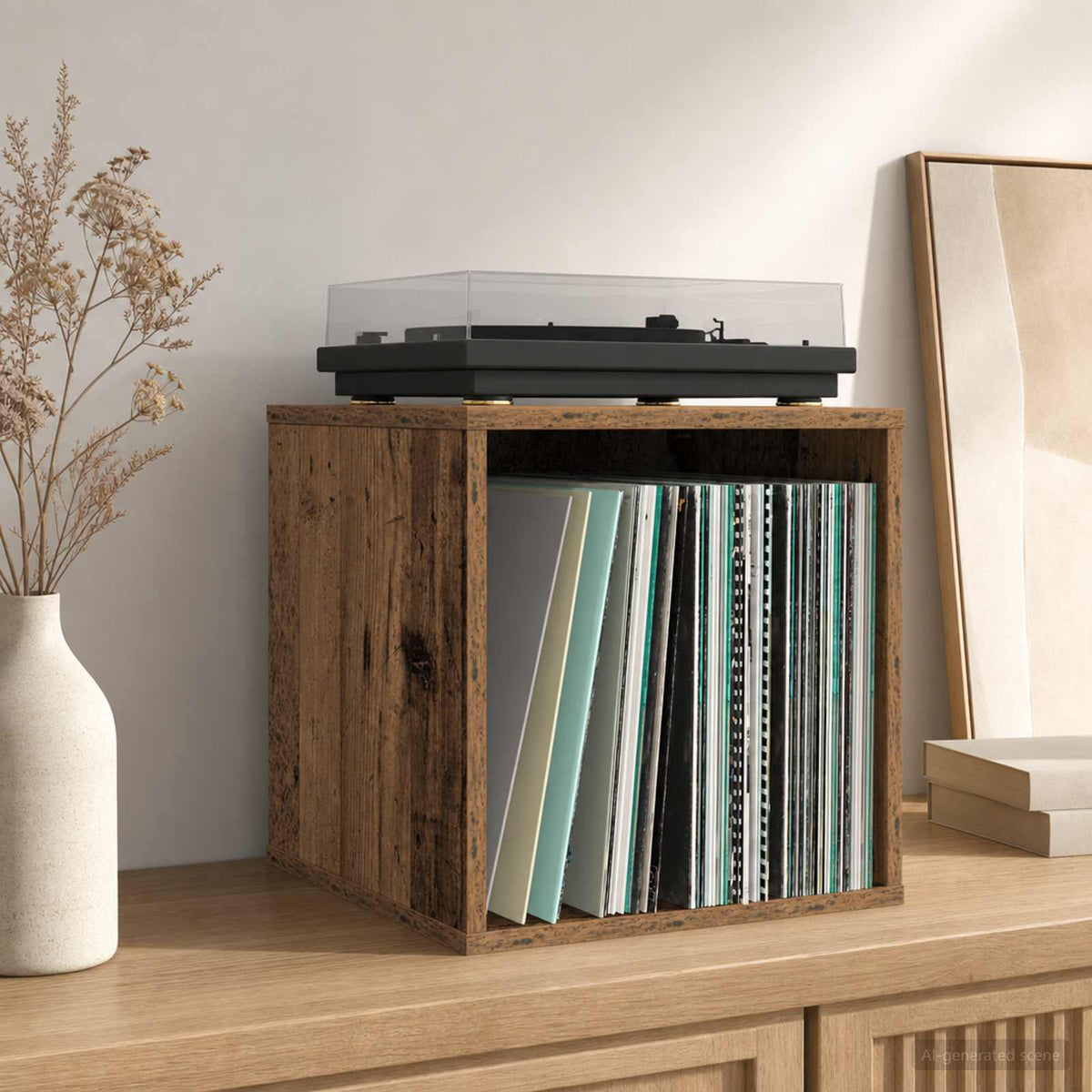 Kutija za vinilne albume Staro drvo 37 x 36,5 x 38 cm