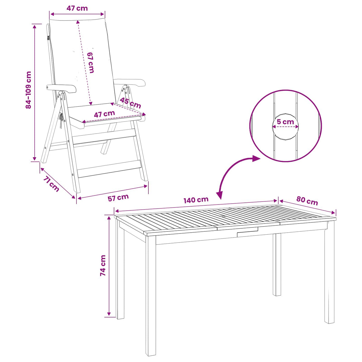7-Piece Garden Dining Set Prirodna Čvrsto drvo akacije