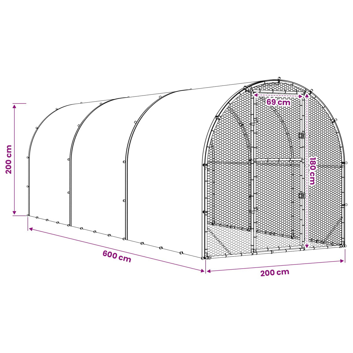 Kokošinjac Srebrna 600 x 200 x 200 cm Pocinčani čelik