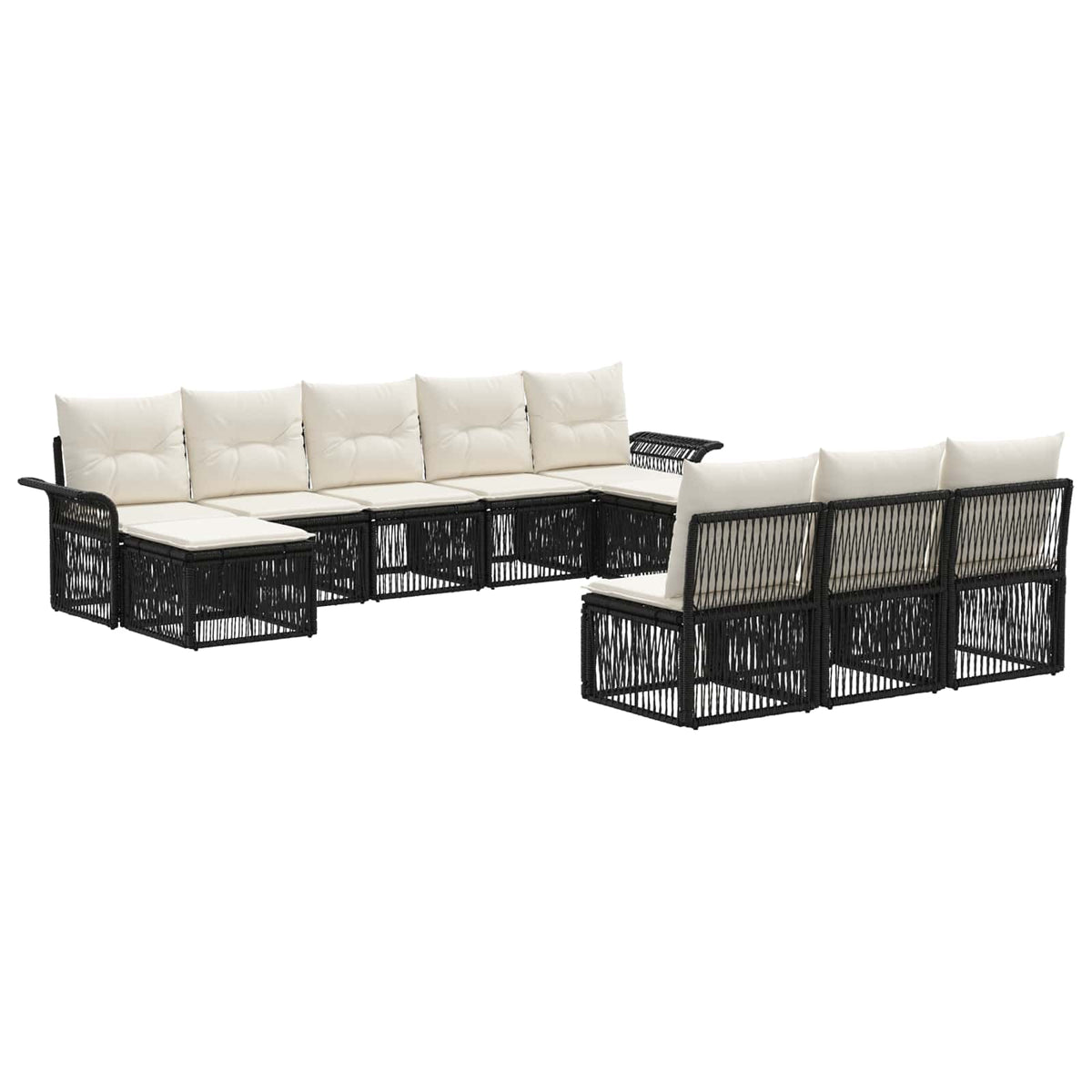 Sjedeća garnitura za vrt 10 kom. Crna poliratan 70.5 x 62 x 70 cm