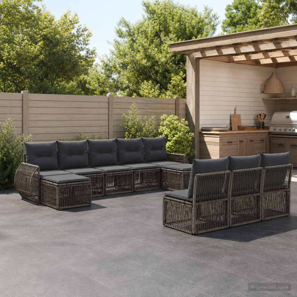 Sjedeća garnitura za vrt 10 kom. Siva i tamno siva poliratan 70 x 62 x 70 cm