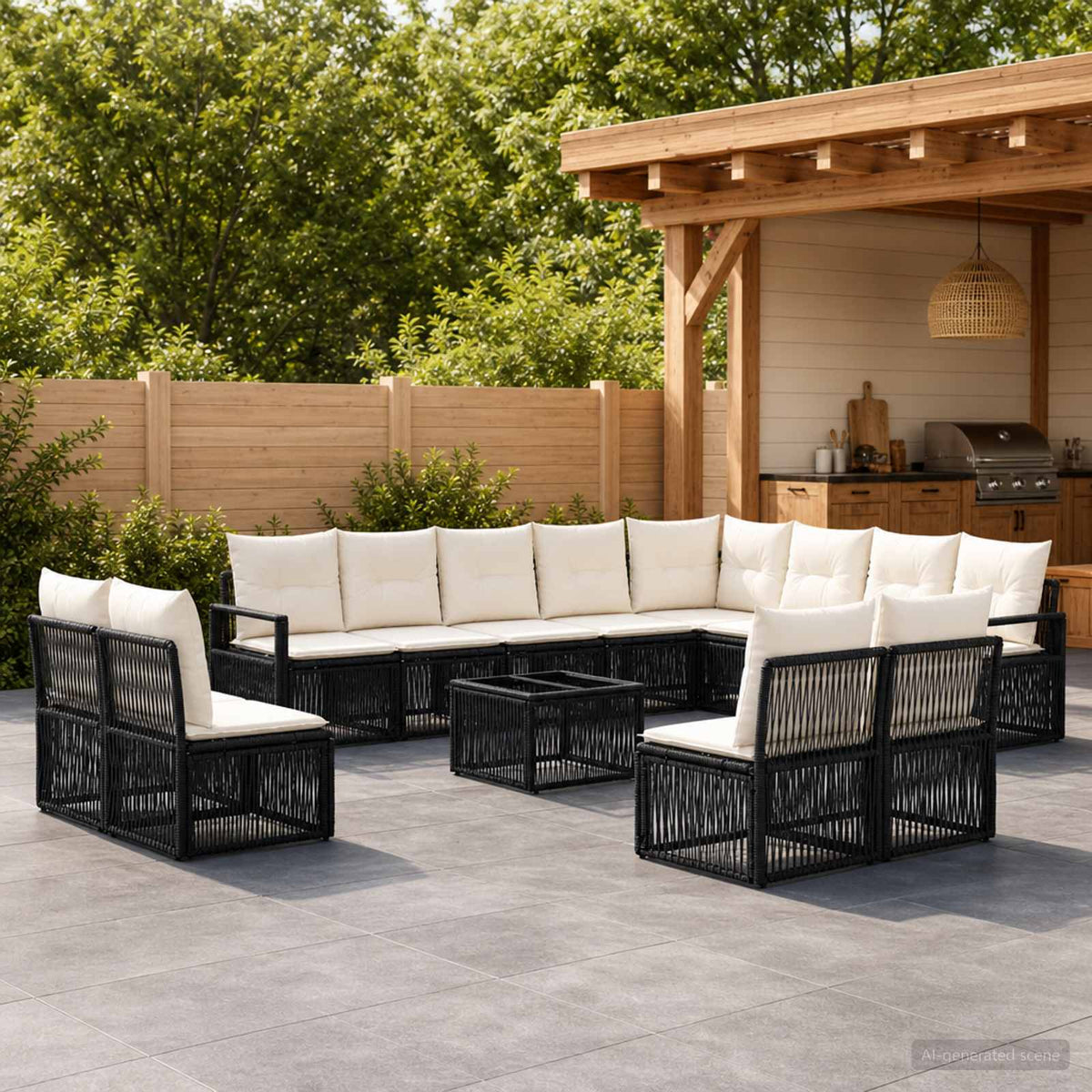 Sjedeća garnitura za vrt 13 kom. Crna poliratan