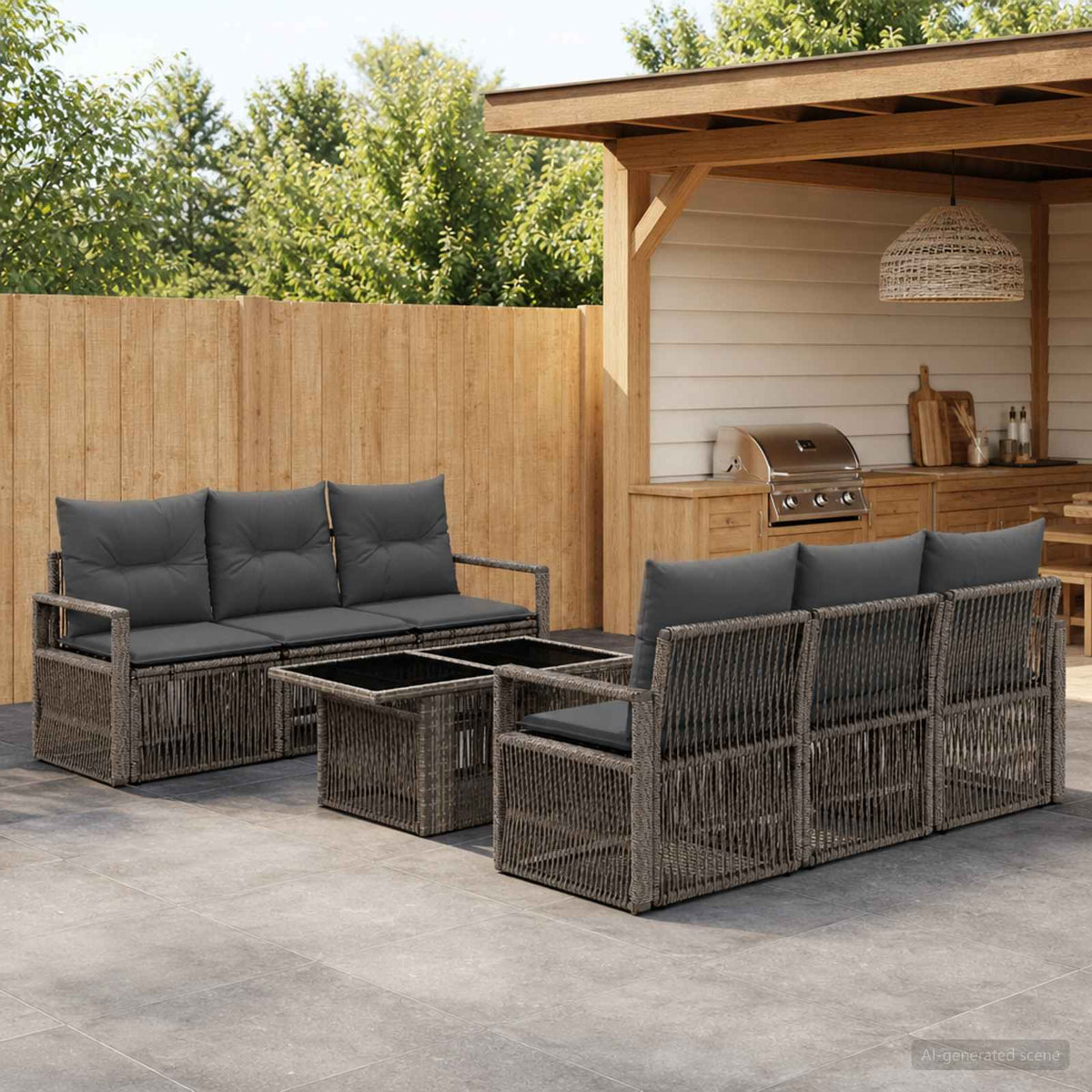 Sjedeća garnitura za vrt 7 kom. Siva i tamno siva poliratan