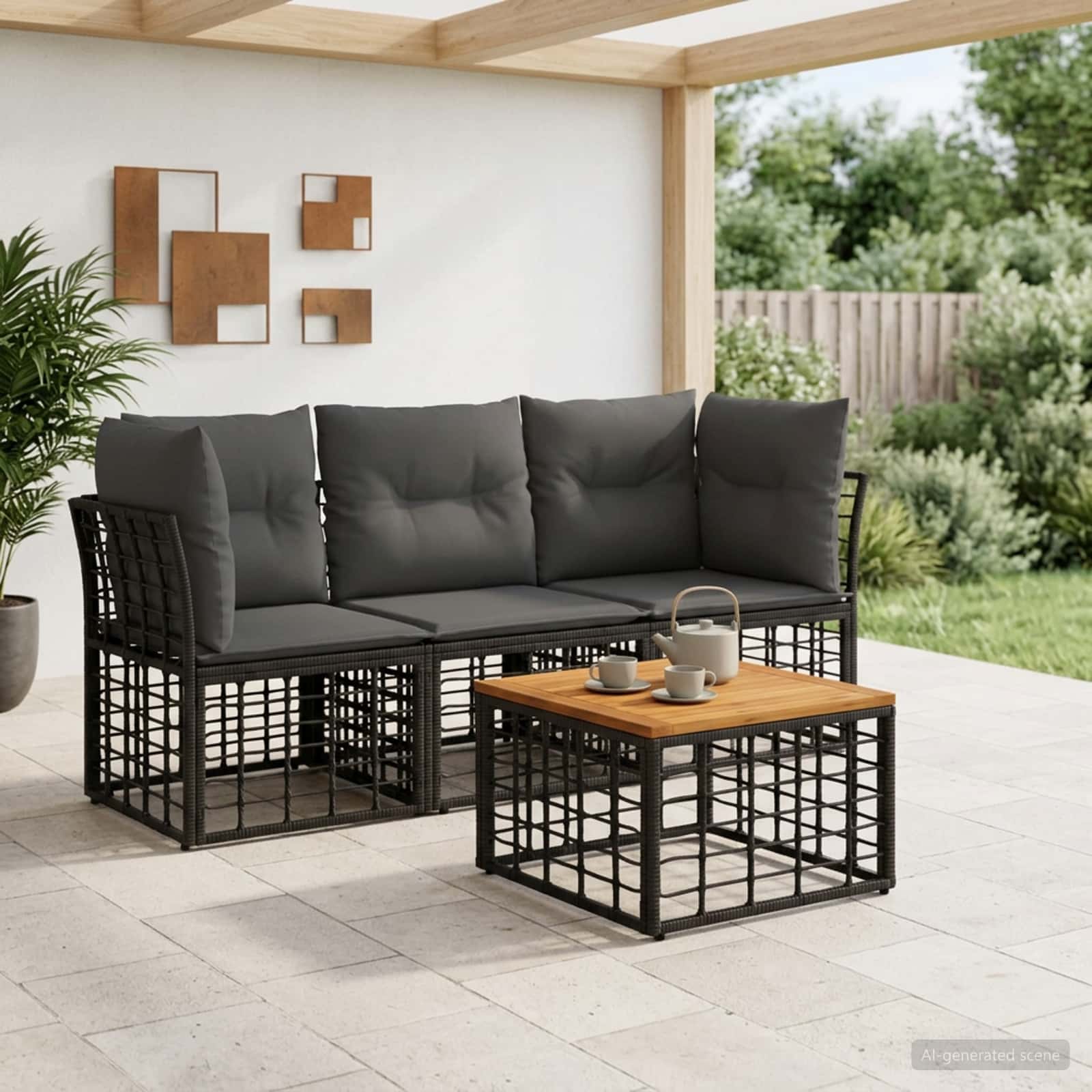Set vanjskih sofa 4 pcs Crna i tamno siva Poliester