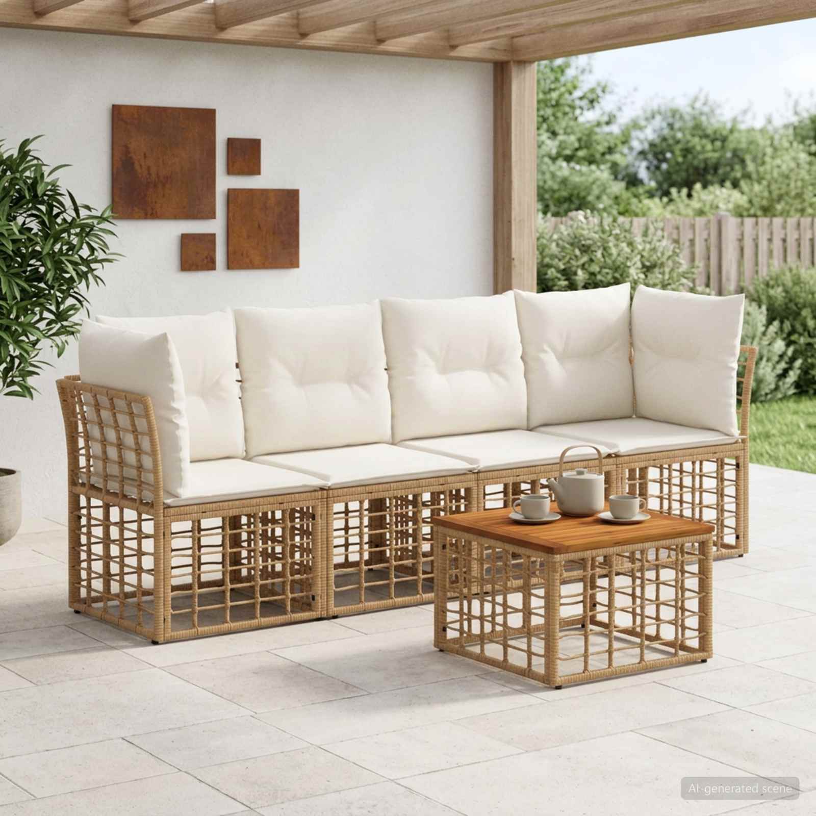 Set vanjskih sofa 5 pcs Prirodna i krema bijela Poliester