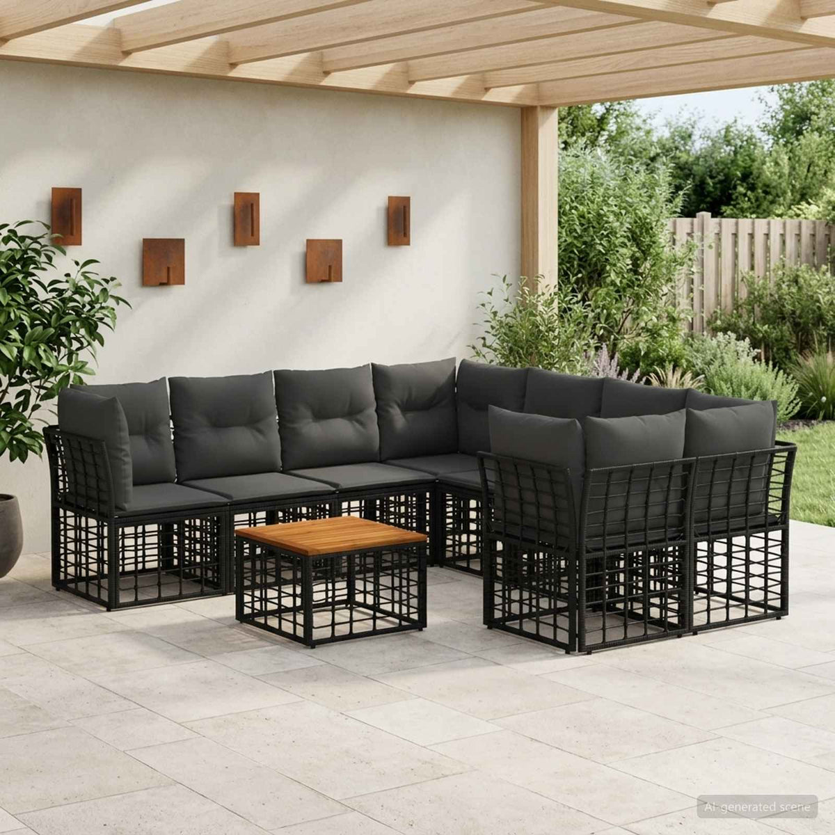 Set vanjskih sofa 9 kom. Crna i tamno siva poliratan
