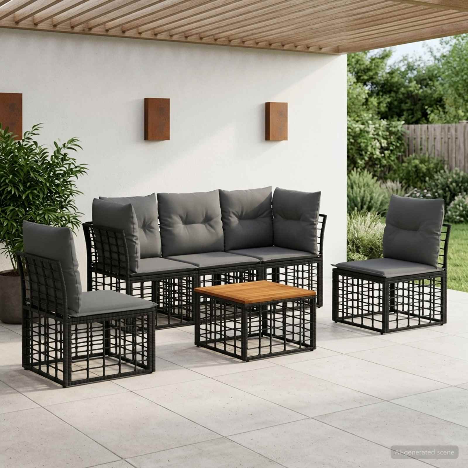 Set vanjskih sofa 6 pcs Crna i tamno siva Poliester