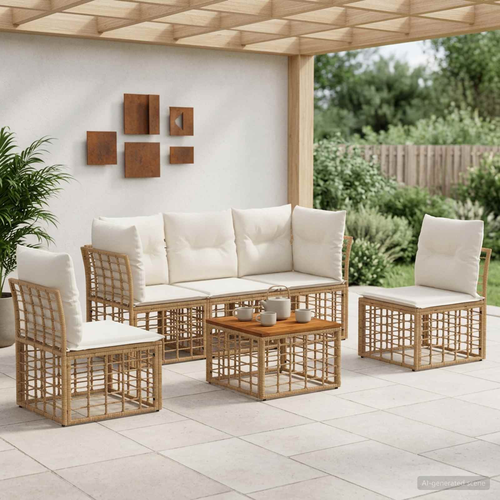 Set vanjskih sofa 6 pcs Prirodna i krema bijela Poliester