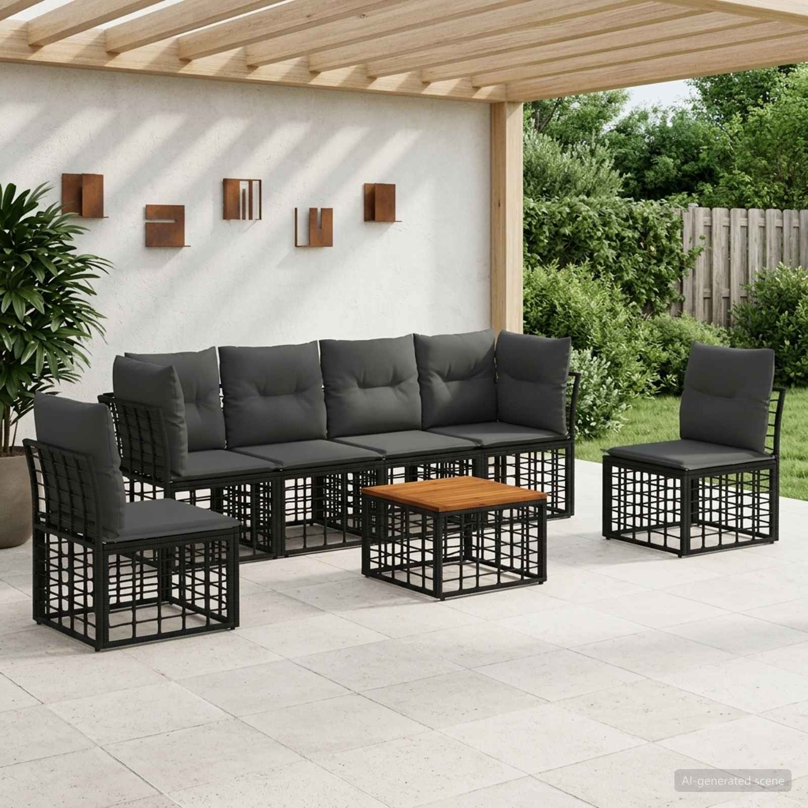 Set vanjskih sofa 7 pcs Crna i tamno siva Poliester