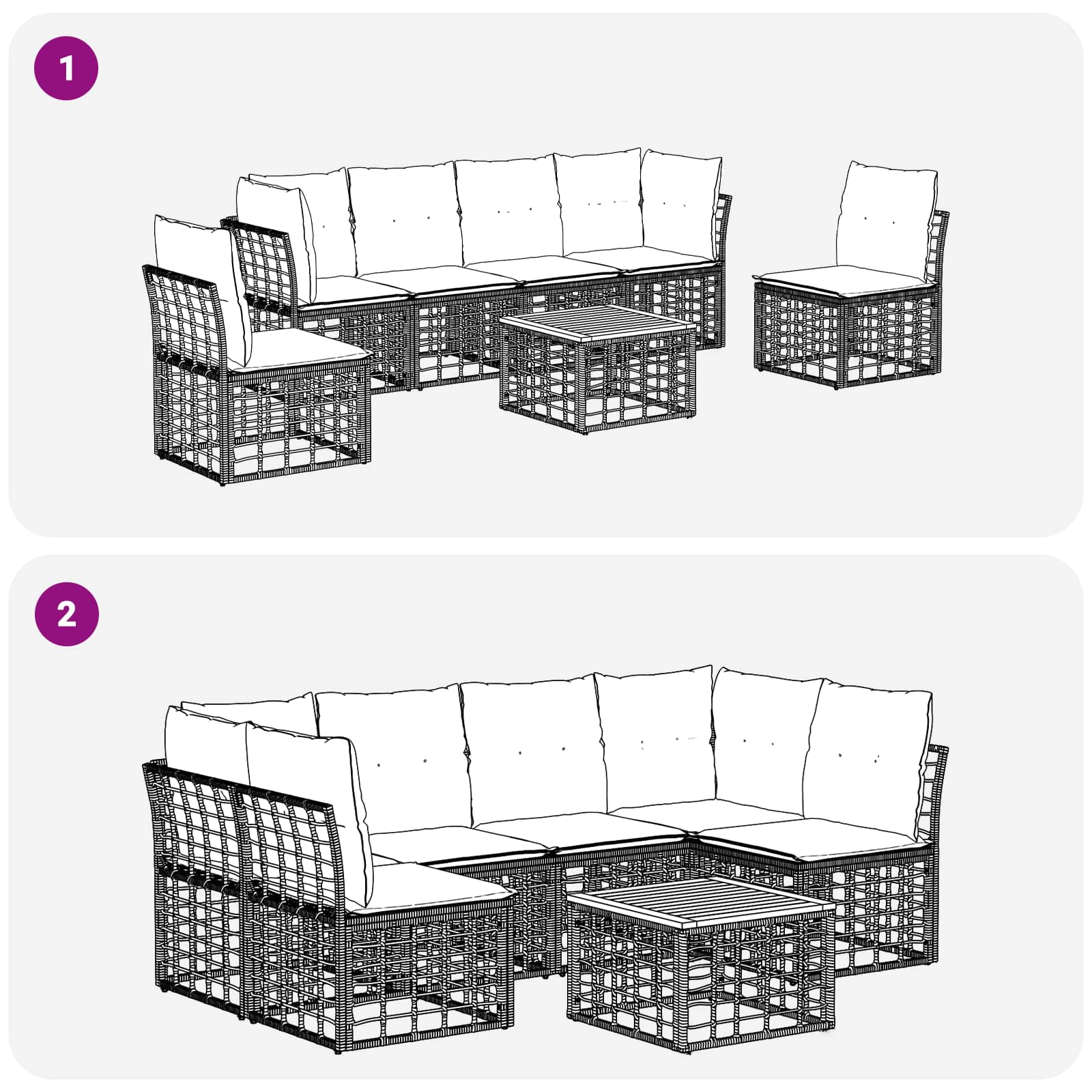 Set vanjskih sofa 7 pcs Crna i tamno siva Poliester