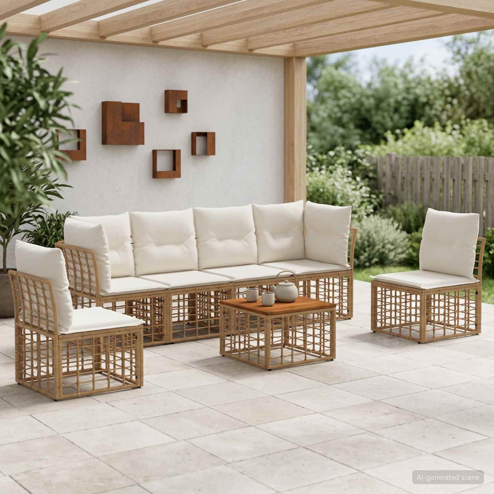 Set vanjskih sofa 7 pcs Prirodna i krema bijela Poliester