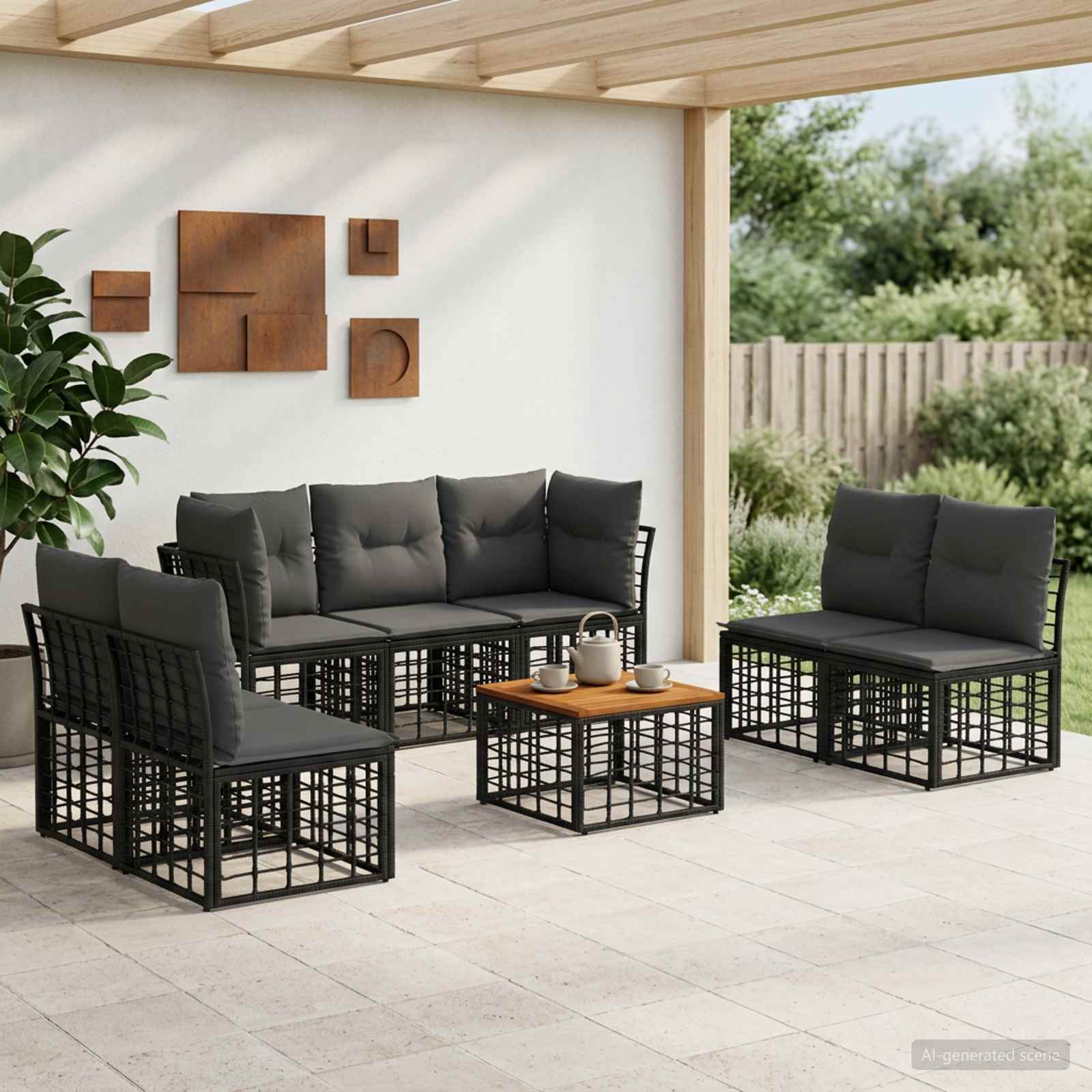 Set vanjskih sofa 8 pcs Crna i tamno siva Poliester