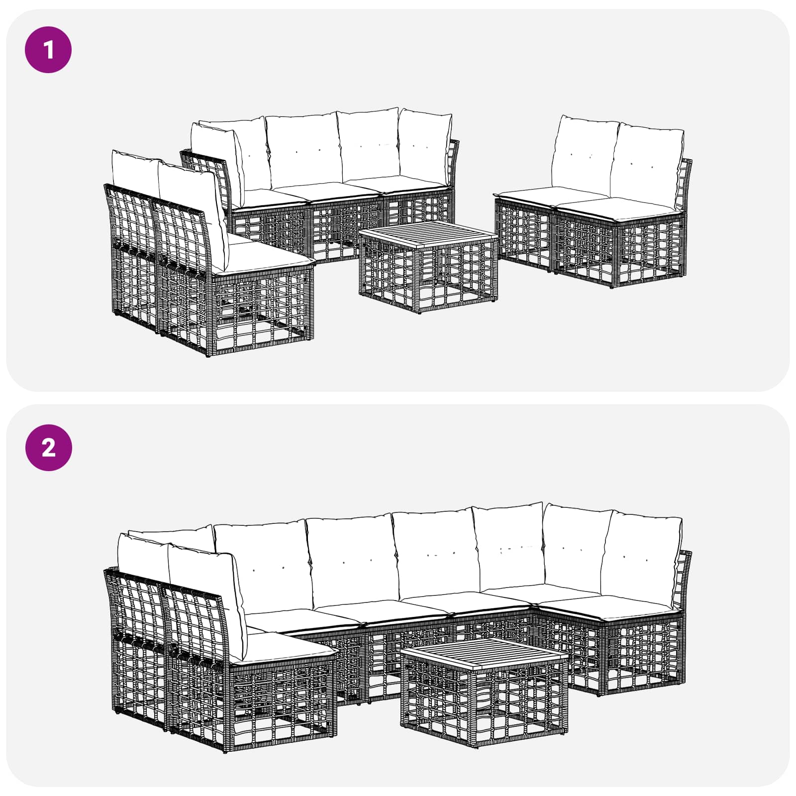 Set vanjskih sofa 8 pcs Crna i tamno siva Poliester