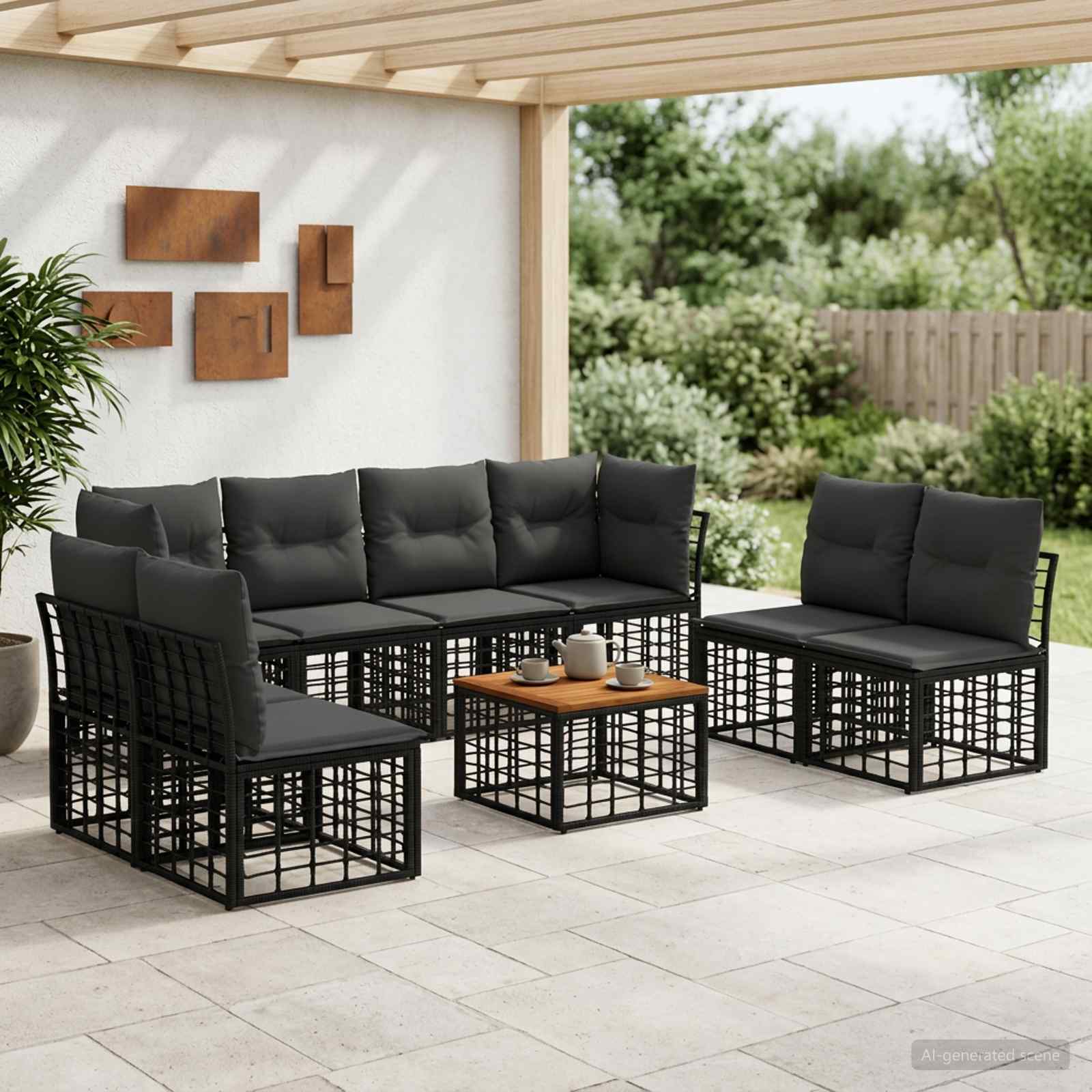 Set vanjskih sofa 9 pcs Crna i tamno siva Poliester