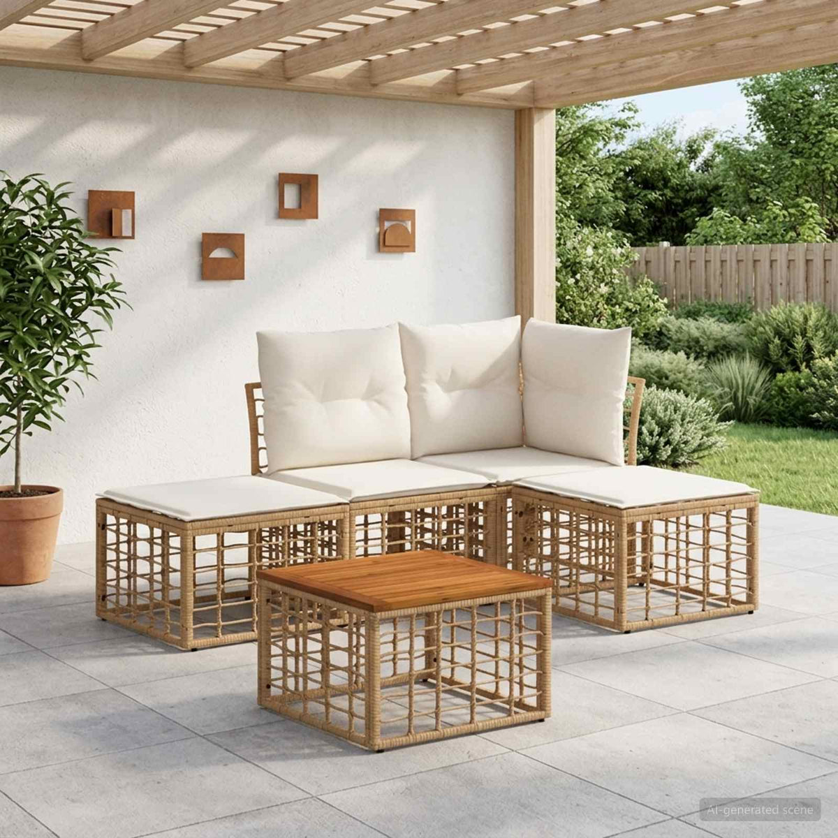 Set vanjskih sofa 5 pcs Prirodna i krema bijela Poliester
