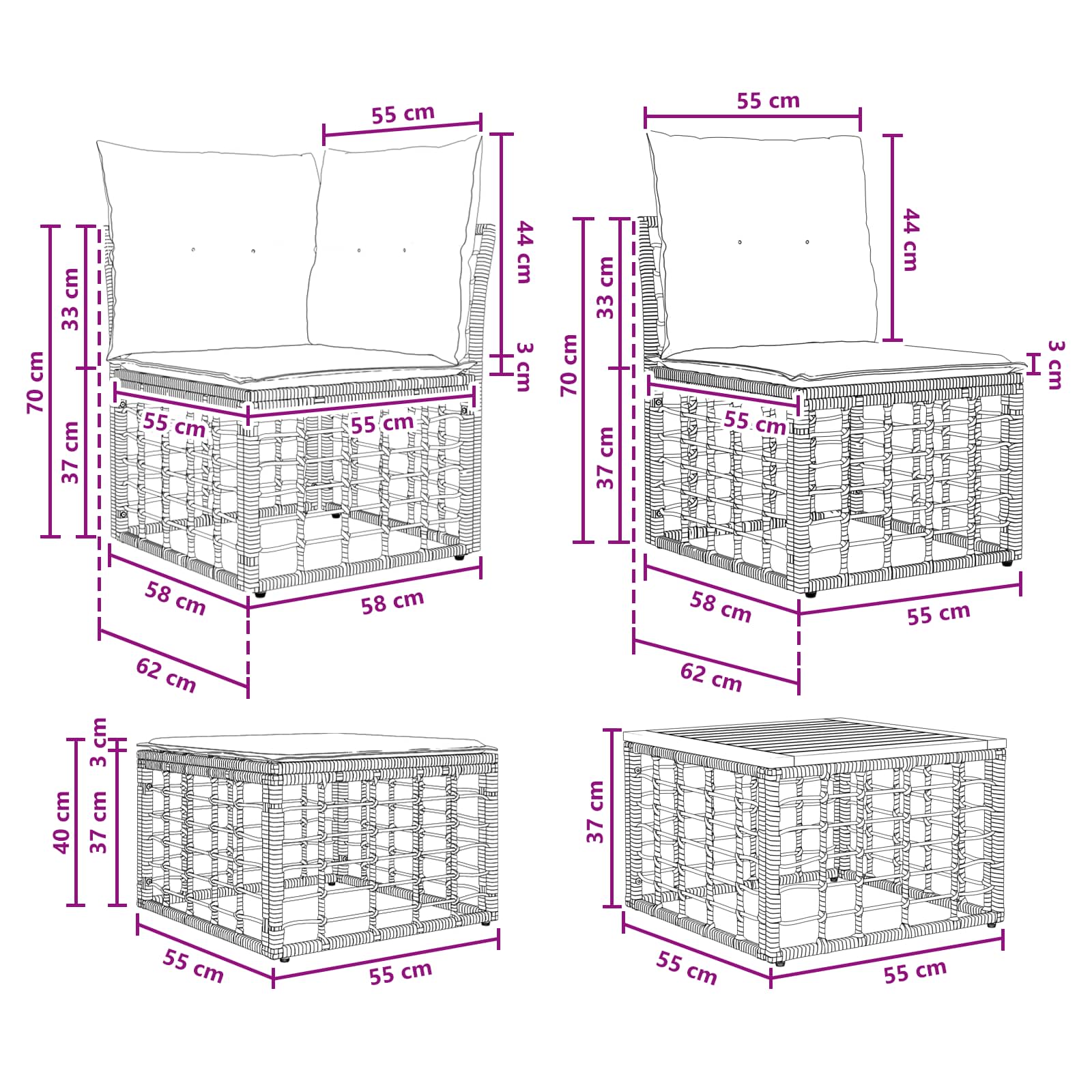 Set vanjskih sofa 5 pcs Prirodna i krema bijela Poliester