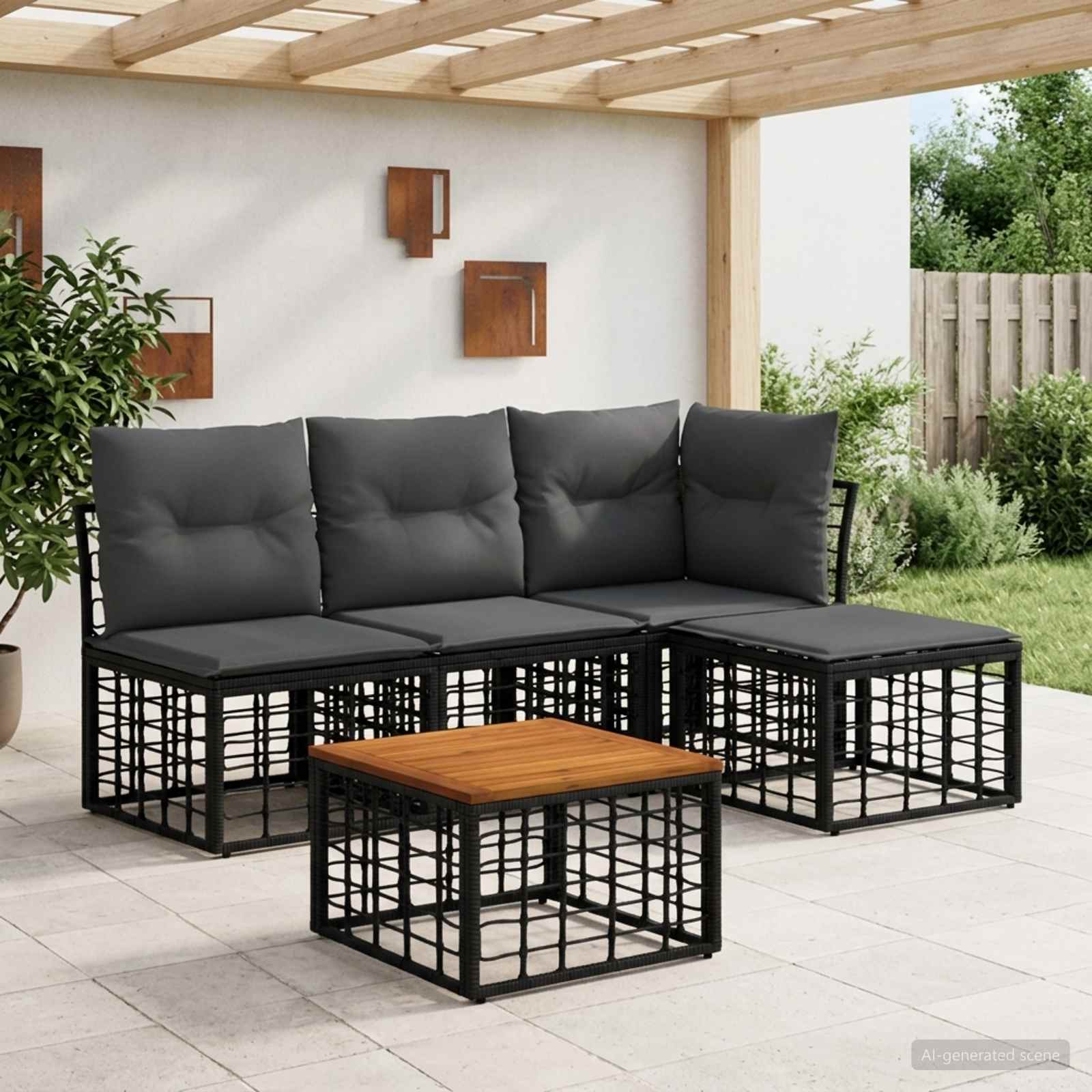Set vanjskih sofa 5 pcs Crna i tamno siva Poliester