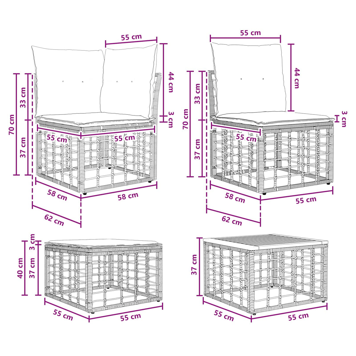Set vanjskih sofa 5 pcs Crna i tamno siva Poliester