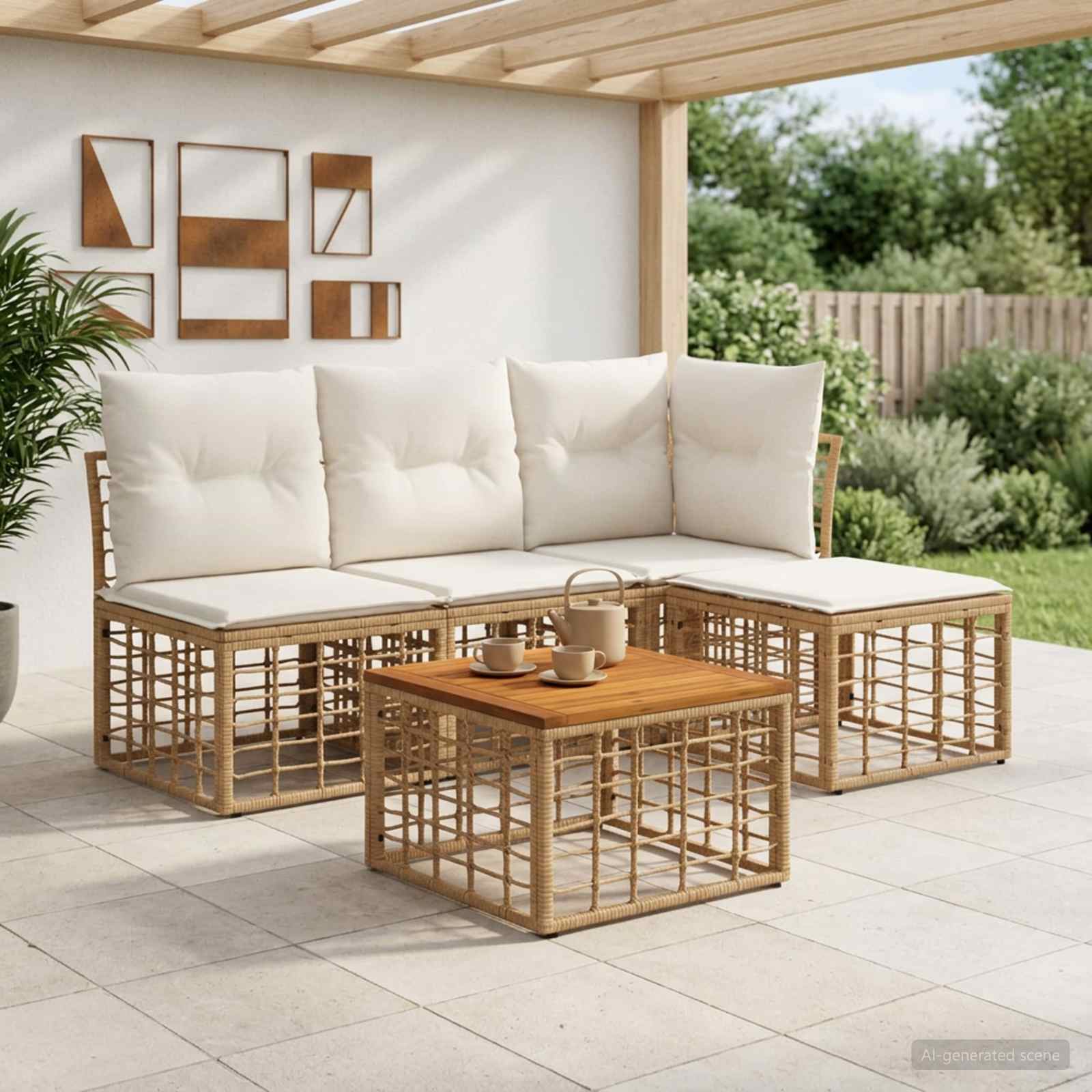 Set vanjskih sofa 5 pcs Prirodna i krema bijela Poliester